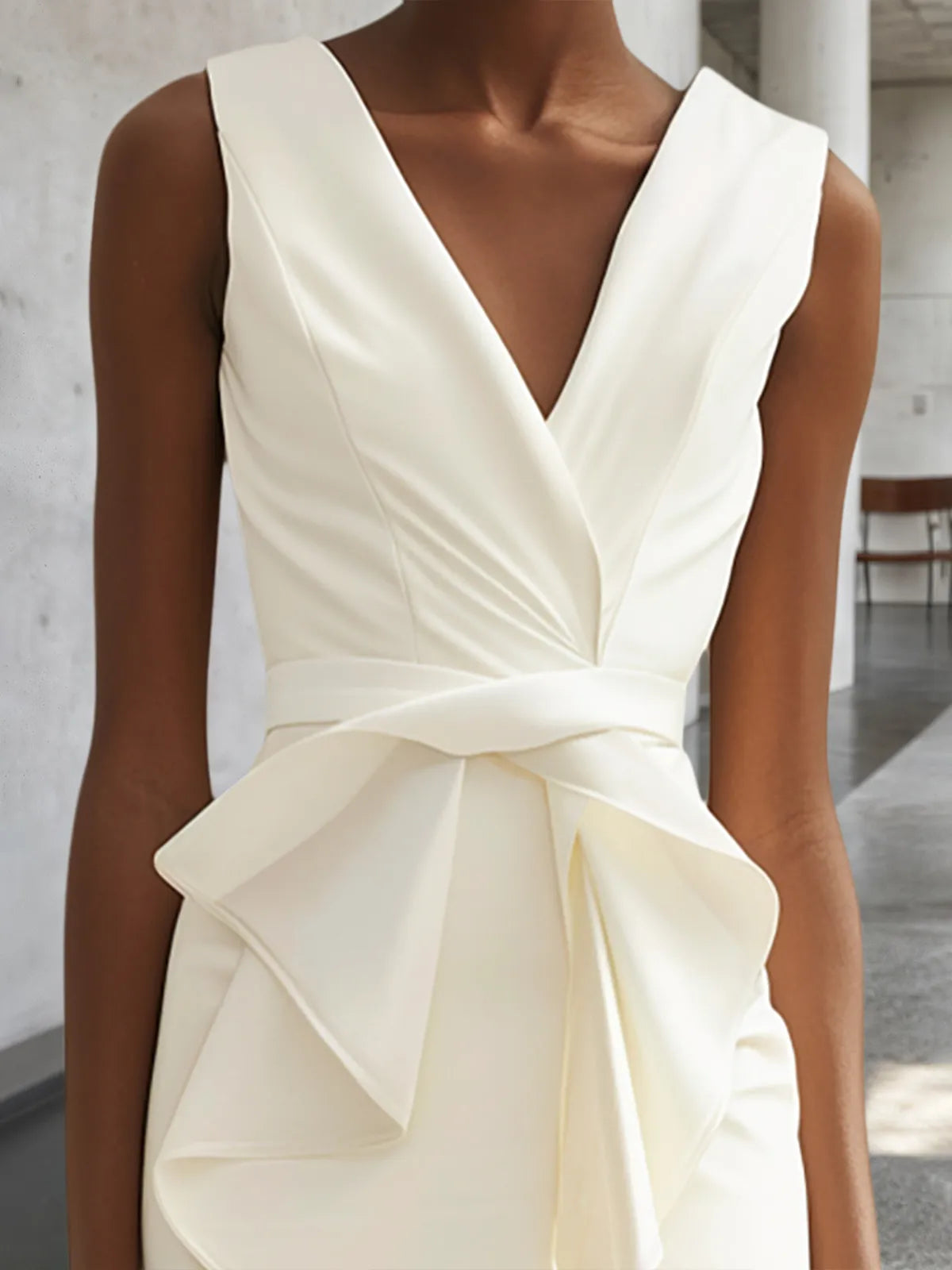 White V Neck Sleeveless Sheath Midi Dress