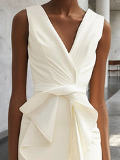 White V Neck Sleeveless Sheath Midi Dress