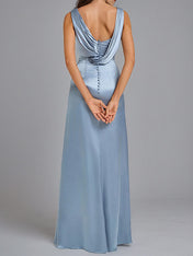 Dusty Blue Sheath/Column Scoop Neck Floor-Length Satin Bridesmaid Dress