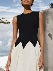 Black Split Joint Crew Neck Sleeveless A-Line Midi Dress