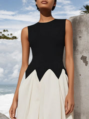 Black Split Joint Crew Neck Sleeveless A-Line Midi Dress