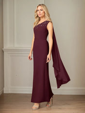 Sheath/Column Chiffon One Shoulder Sleeveless Floor Length Dress