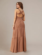 A Line Chiffon Square Neck Sleeveless Floor Length Pleated Dresses