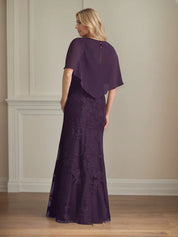 Trumpet/Mermaid Chiffon Scoop Neck Cape Sleeve Floor Length Dress