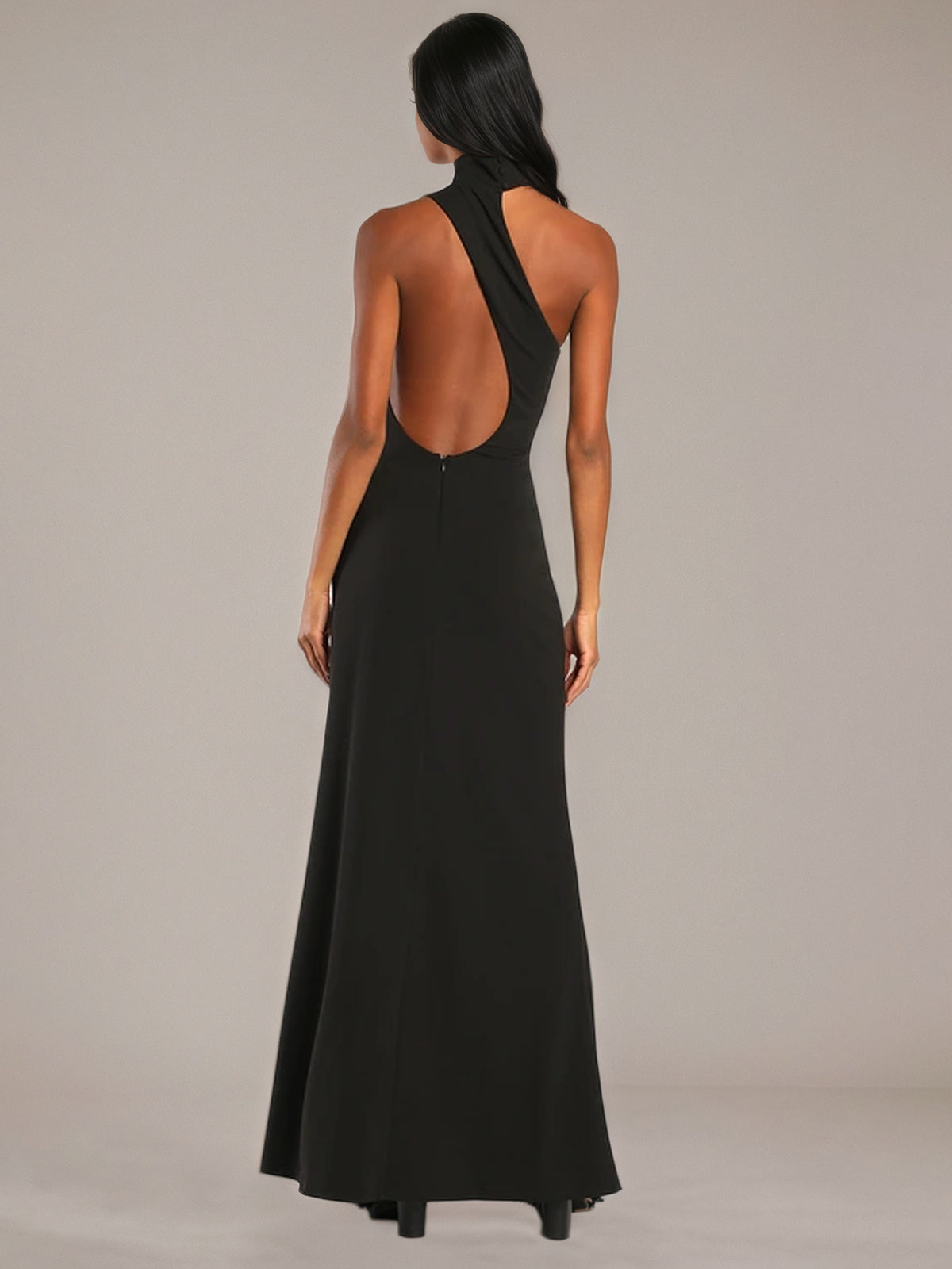 Black Sheath/Column Stretch Crepe Asymmetrical Sleeveless Floor Length Dresses