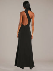 Black Sheath/Column Stretch Crepe Asymmetrical Sleeveless Floor Length Dresses