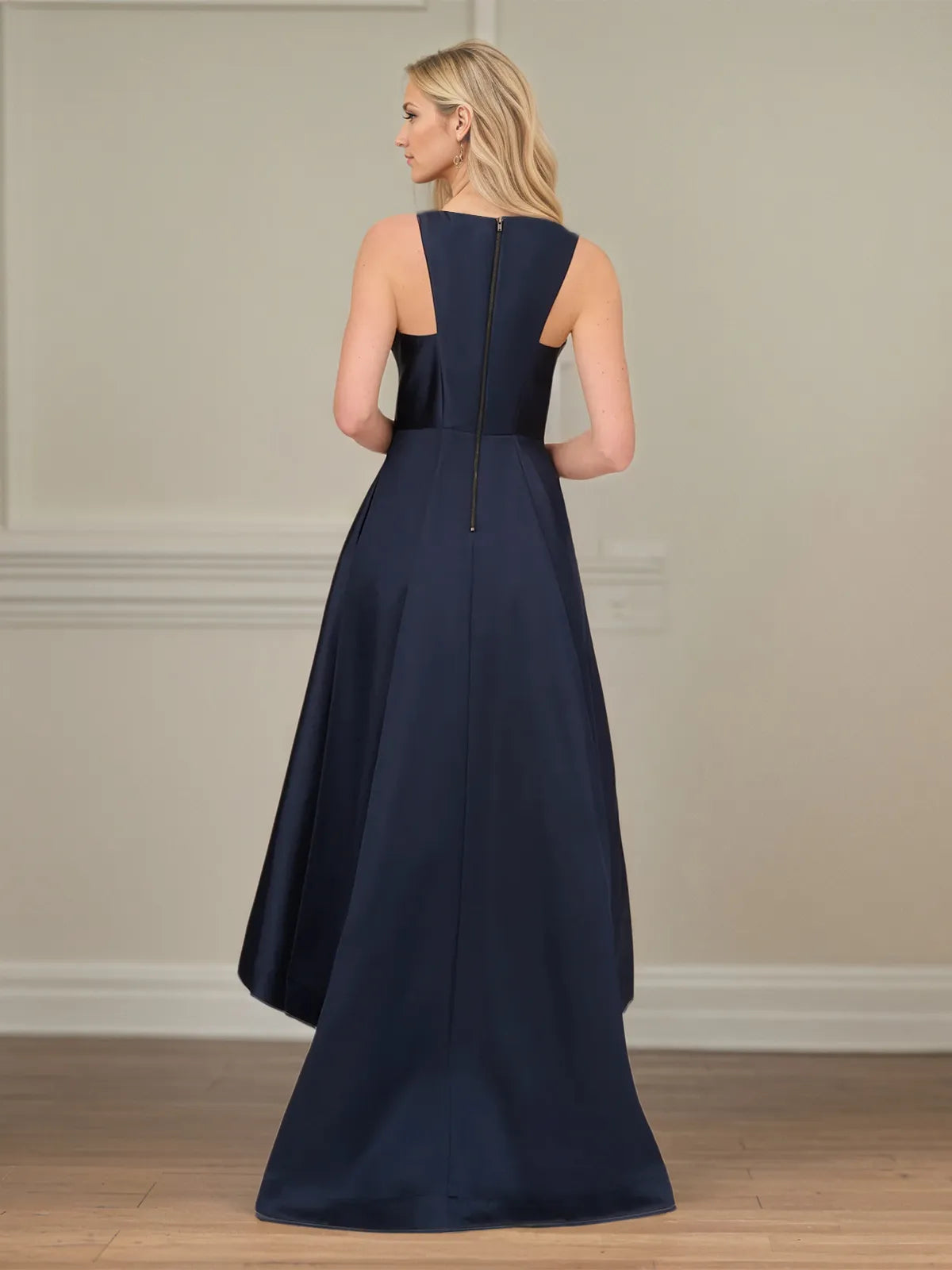 A Line Scoop Neck Sleeveless Asymmetrical Satin Mother of the Bride Dress