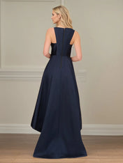A Line Scoop Neck Sleeveless Asymmetrical Satin Mother of the Bride Dress