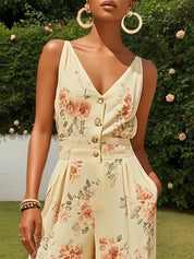 Yellow Floral Buckle Regular Fit Jumpsuit