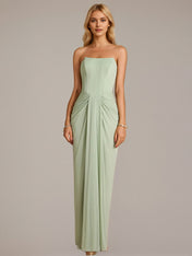 Green Sheath/Column Chiffon Off The Shoulder Sleeveless Floor Length Dresses