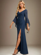 Sheath/Column V-Neck Floor-Length Chiffon Dress With Pleated
