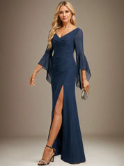Sheath/Column V-Neck Floor-Length Chiffon Dress With Pleated