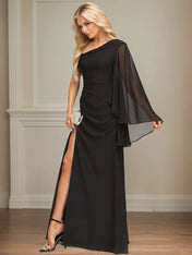 Sheath/Column One Shoulder Floor-Length Chiffon Dress With Pleated