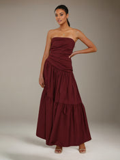 Burgundy A Line Off The Shoulder Sleeveless Ankle Length Bridesmaid Dresses
