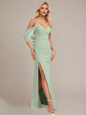 Celadon Trumpet/Mermaid V-Neck Floor-Length Chiffon Bridesmaid Dress