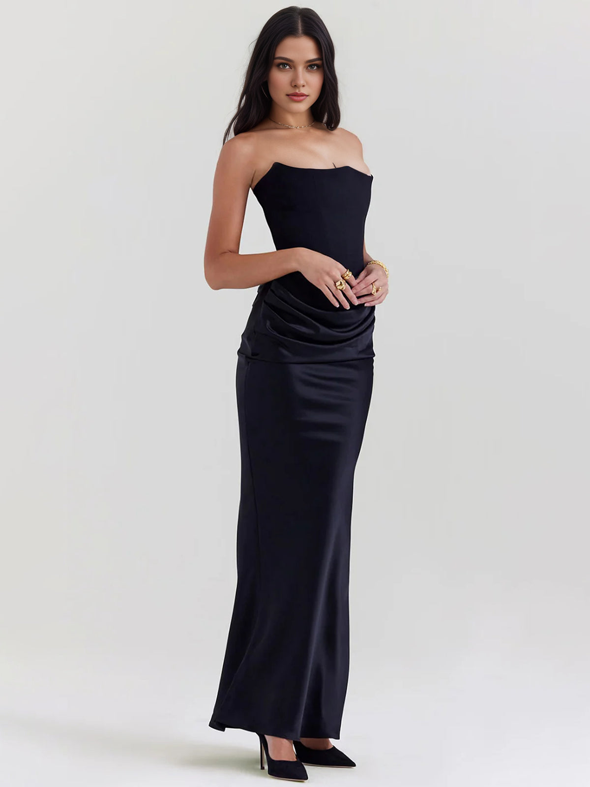 Robe de travail semi-formelle verte sans manches à volants, robe midi ajustée