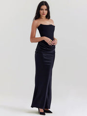 Robe de travail semi-formelle verte sans manches à volants, robe midi ajustée