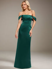 Emerald Sheath/Column Off the Shoulder Floor-Length Satin Bridesmaid Dress