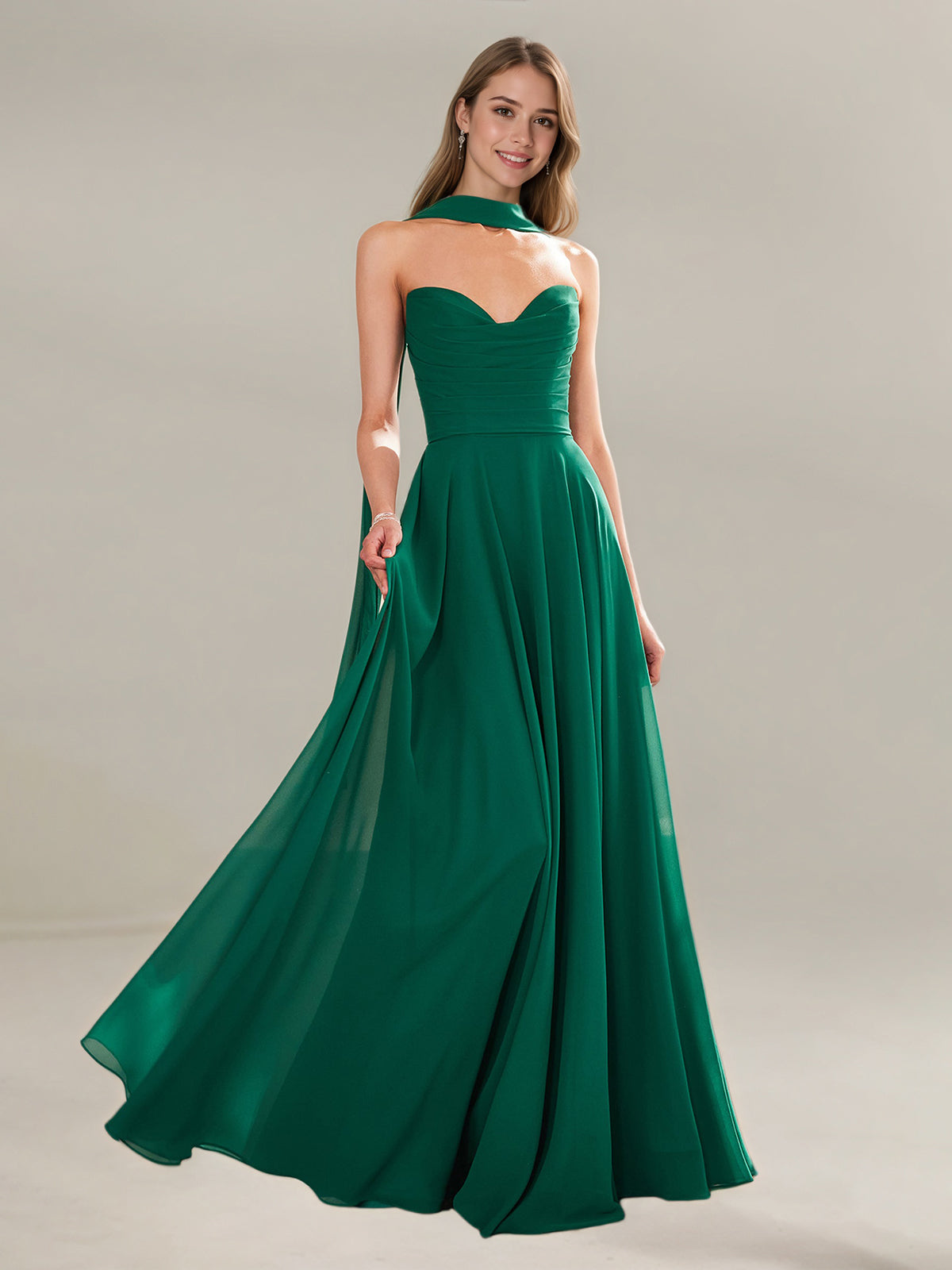 A Line Chiffon Off The Shoulder Sleeveless Floor Length Dress