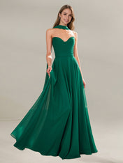 A Line Chiffon Off The Shoulder Sleeveless Floor Length Dress