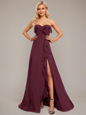 Grape A-Line Sweetheart Floor-Length Chiffon Bridesmaid Dress With Ruffle
