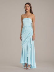 Sheath/Column Satin Off The Shoulder Sleeveless Floor Length Dresses With Ruffles