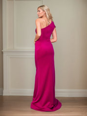 Satin Sheath/Column One Shoulder Short Sleeves Floor Length Mother of the Bride Dresses