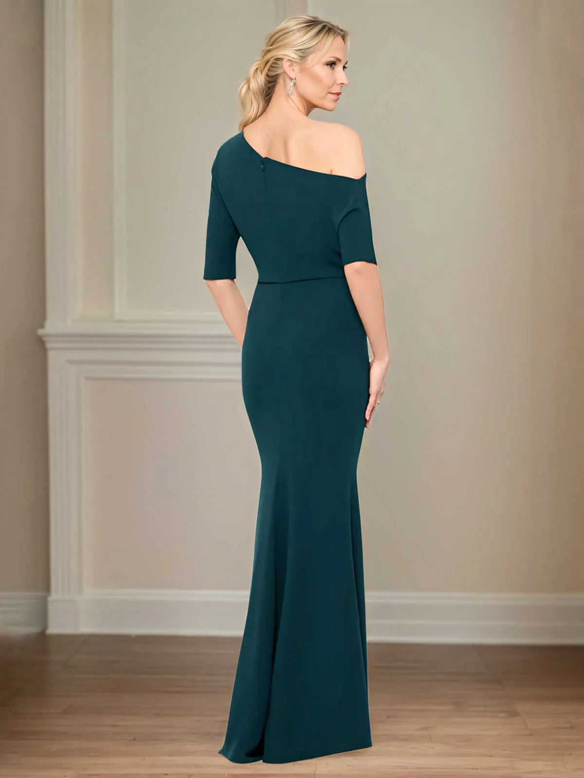 Trumpet/Mermaid Stretch Crepe One Shoulder Short Sleeves Floor Length Dress
