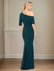 Trumpet/Mermaid Stretch Crepe One Shoulder Short Sleeves Floor Length Dress