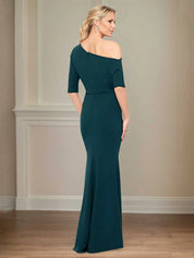 Trumpet/Mermaid Stretch Crepe One Shoulder Short Sleeves Floor Length Dress