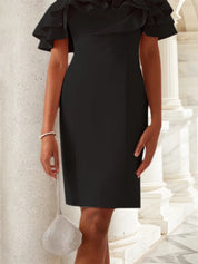 Black Off The Shoulder Ruched Sheath Midi Dress