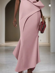 Pink Ruched One Shoulder Sleeveless Sheath Maxi Dress