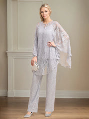 Chiffon V Neck Sleeveless Floor Length Mother of the Bride Pantsuits With Appliques