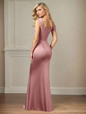 Sheath/Column One Shoulder Floor-Length Satin Dress With Pleated