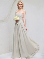 A-Line Sweetheart Floor-Length Chiffon Lace Bridesmaid Dress With Ruffle
