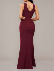 Cabernet Sheath/Column Stretch Crepe Scoop Sleeveless Floor-Length Bridesmaid Dresses