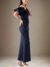 Trumpet/Mermaid Stretch Crepe Off The Shoulder Short Sleeves Ankle Length Dress
