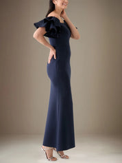 Trumpet/Mermaid Stretch Crepe Off The Shoulder Short Sleeves Ankle Length Dress