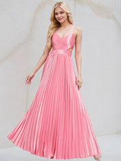 Peony Satin A Line Spaghetti Straps Sleeveless Floor Length Bridesmaid Dress