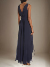 A Line Chiffon V Neck Sleeveless Asymmetrical Dress With Rhinestones