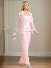 Chiffon Off The Shoulder Sleeveless Floor Length Mother of the Bride Pantsuits With Appliques