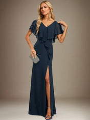 Trumpet/Mermaid V-Neck Floor-Length Chiffon Dress With Cascading Ruffles