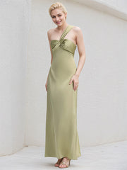 Sage Green Satin Trumpet/Mermaid One Shoulder Sleeveless Floor Length Bridesmaid Dress
