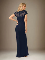 Sheath/Column V Neck Short Sleeve Floor Length Chiffon Dress With Cascading Ruffles