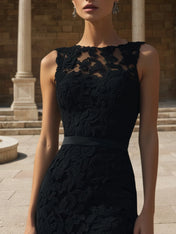 Black Lace Split Joint Classic Boat Neck Sleeveless Mermaid Gown Dress