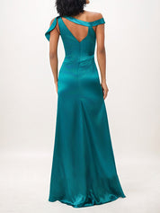 Jade Sheath/Column One Shoulder Floor-Length Satin Bridesmaid Dress