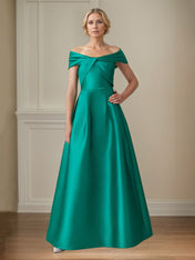 Jade Satin A Line Off The Shoulder Floor Length Mother of the Bride Dresses