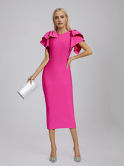 Rose Red Knitted Embellished Midi Dress