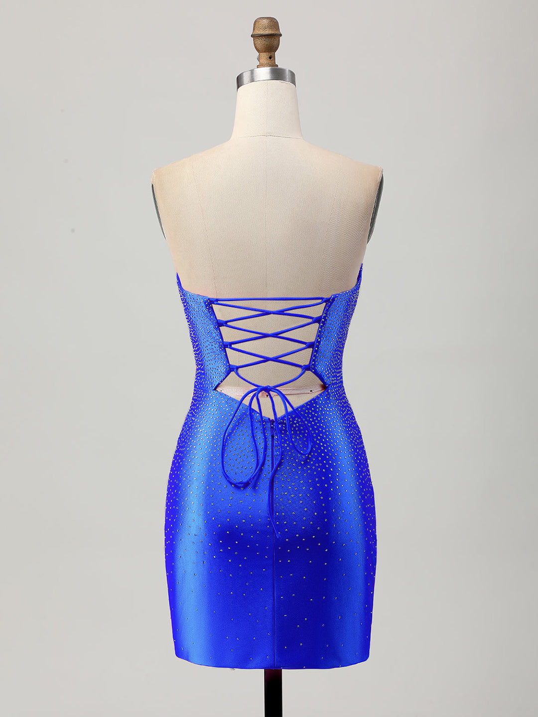 Strapless Tight Satin Cut Out Short Mini Dress with Beading
