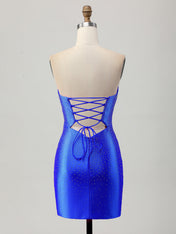 Strapless Tight Satin Cut Out Short Mini Dress with Beading